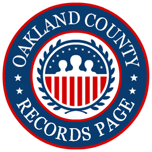 A round red, white, and blue logo with the words 'Oakland County Records Page' for the state of Michigan.